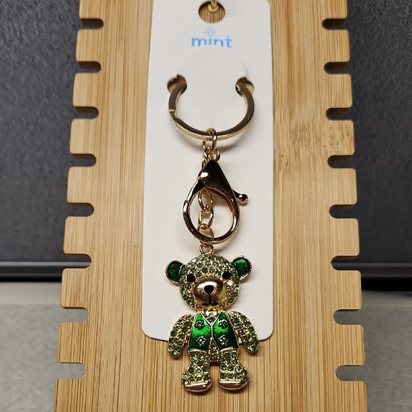 Accessories - Mint Green Crystal Bear Keychain/Bag Charm Gold Tone